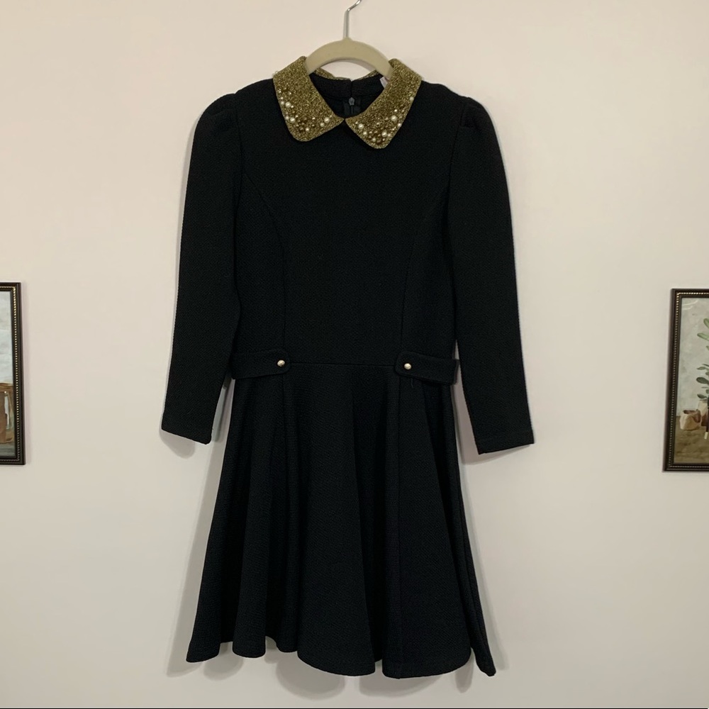 Beaded Collar Evening Mini Flare Dress
